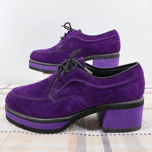 Hush Puppies Purple Suede Leather Platform Oxfords Block Heel 53561 Womens 8.5 M - Picture 4 of 13